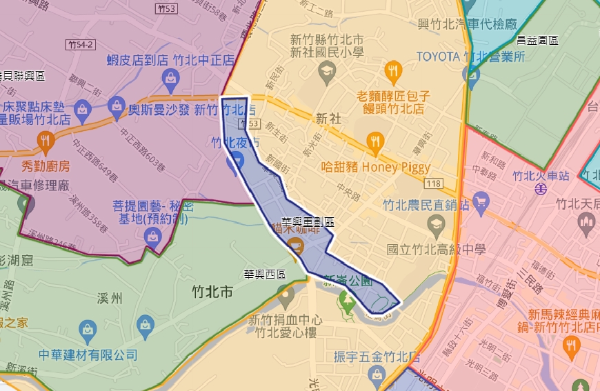 竹北市區域地圖，華興重劃區